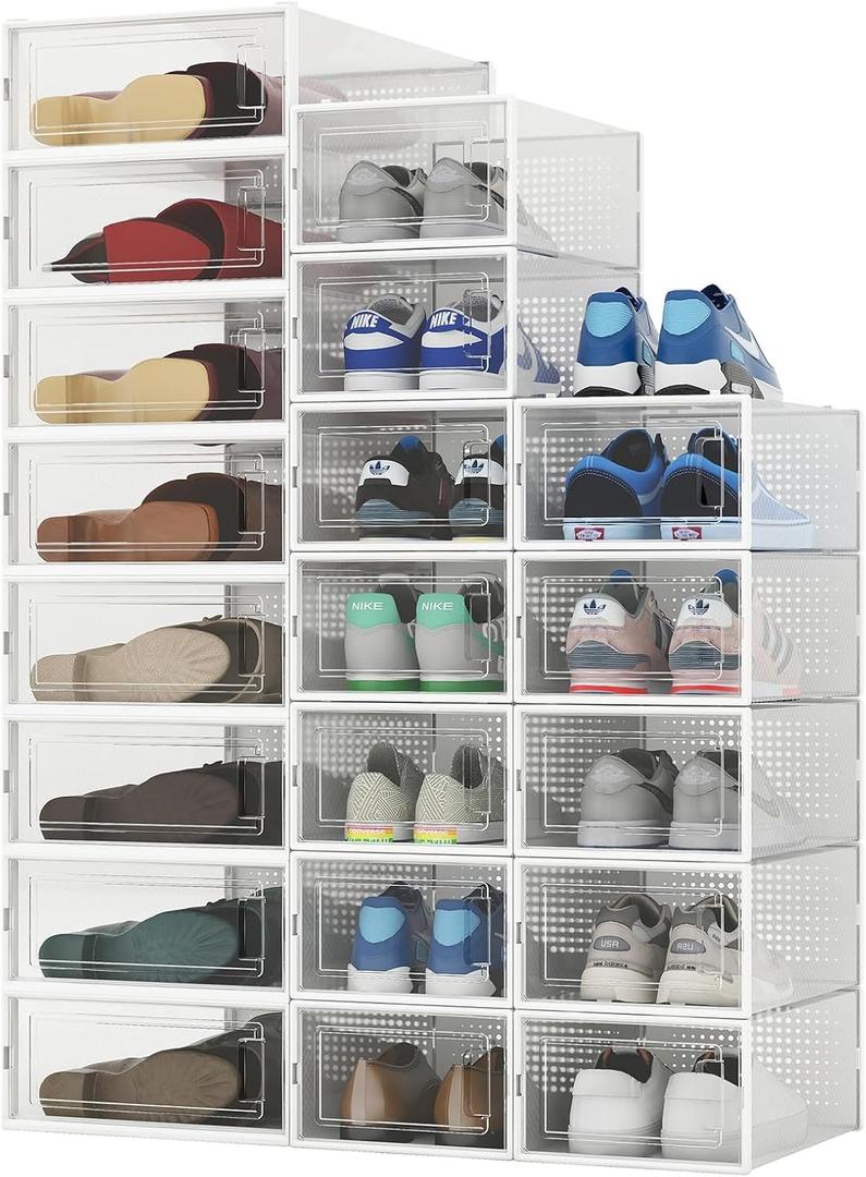 PARANTA 8-Piece Boot and 12-Piece Shoe Storage Box, Stackable Clear Plastic Shoe Box, Space-Saving Shoe Organizer for Boots, Sneakers, and High Heels, Clear