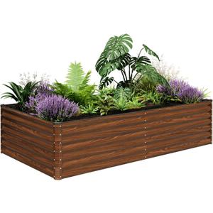 SnugNiture Galvanized Raised Garden Bed 8x4x2FT Outdoor Large Metal Planter Box Steel Kit for Planting Vegetables, Flowers (Brown)