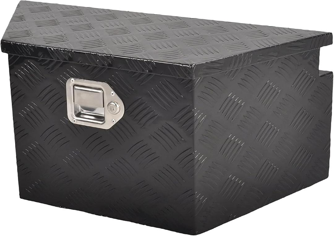 26 Inch Aluminum Utility Trailer Tongue Tool Box Wide Utility Trailer Tongue Tool Box RV Storage OrganizerTrailer Storage Tool Box With Lock & Keys Black,5 Bar Tread (26"X13.3"X12")