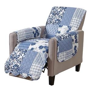 Great Bay Home Reversible Patchwork Recliner Chair Cover - Washable Slipcover Furniture Protector with Elastic Straps - Couch Cover for Dogs, Kids, and Pets - Box-Stitched Detail (Recliner, Navy)