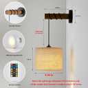 Rechargeable Battery Operated Wall Sconces Set of 2, Modern Battery Powered Wall Light with Wooden Arm & Remote Control, Adjustable 3 Colors Dimmable Wall Lamps for Bedroom, Living Room