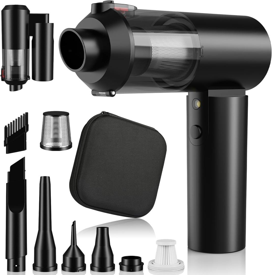 AirifyPro Vac V2 Portable Air Blower/Car Vacuum 90Foldable 3in1 Handheld Vacuums Cleaner Brushless Motor High Power 16000PA Compressed Air Dusters Cordless Vacuum Cleaners for Car Home (Black)