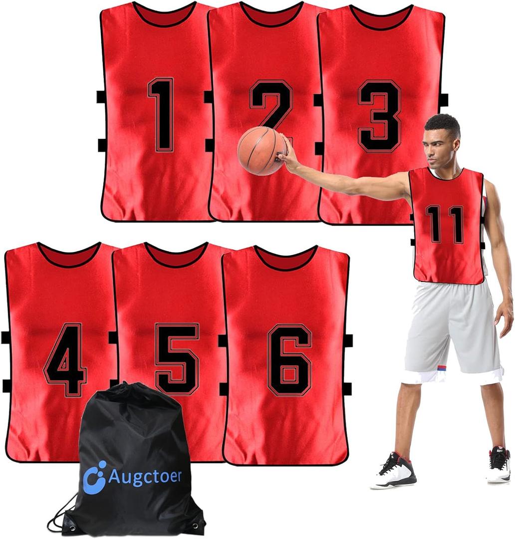 Numbered Soccer Pennies, Scrimmage Vest Sports Pinnies, Team Practice Pinnies, Soccer Bibs Training Vest for Adult Youth 6pcs (Large)