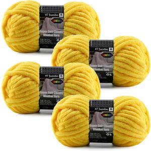 4-Pack Chunky Yarn for Crocheting Blankets & Big Projects - 14oz/ 152.8yd Total, Ultra Soft & Bulky Chenille Yarn, Perfect for Blankets, Amigurumi, Vivid Yellow