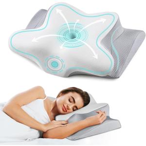 Cervical Neck Pillow for Pain Relief - Cooling Side Sleeper Pillow for Sleeping, Ergonomic Memory Foam Pillows for Neck Support, Contour Orthopedic Bed Pillow for Back Stomach Sleepers (Grey)
