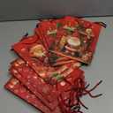 Rusikia Mini 12 Christmas Gift Bags with 12 Tissues Paper 1 Satin Ribbon, Red Party Favor Bags Bulk with Handles, Glittery Cute Father Christmas Goodie Bag for Wrapping, Present (Small 9"x7"x3")