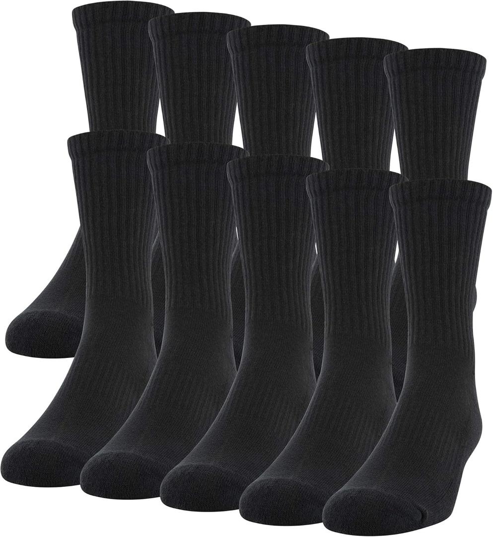 Gildan Men's Active Cotton Crew Socks, 10-Pairs, Black, Shoe Size: 6-12