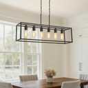 Boncoo 6 Light Black Chandeliers for Dining Room, Adjustable Height Linear Chandelier Kitchen Light Fixture, Modern Farmhouse Chandelier Rectangle Island Light for Kitchen Hanging Light Fixtures