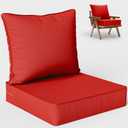 Outdoor Seat Cushion Set 24 L X 24 W X 5 H Inch Waterproof & Fade Resistant Patio Furniture Cushions with Removable Cover with Non-Slip Pads and Straps for Sofa Chairs, Chairs (Red)