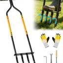 Knee-Friendly Manual Lawn Aerator Tool, 42.6-45 Inch Adjustable Height Core Aerator for Grass, Pre-Assembled Yard Aeration Tool with 4 Hollow Tines for Lawn Care and Compacted Soil