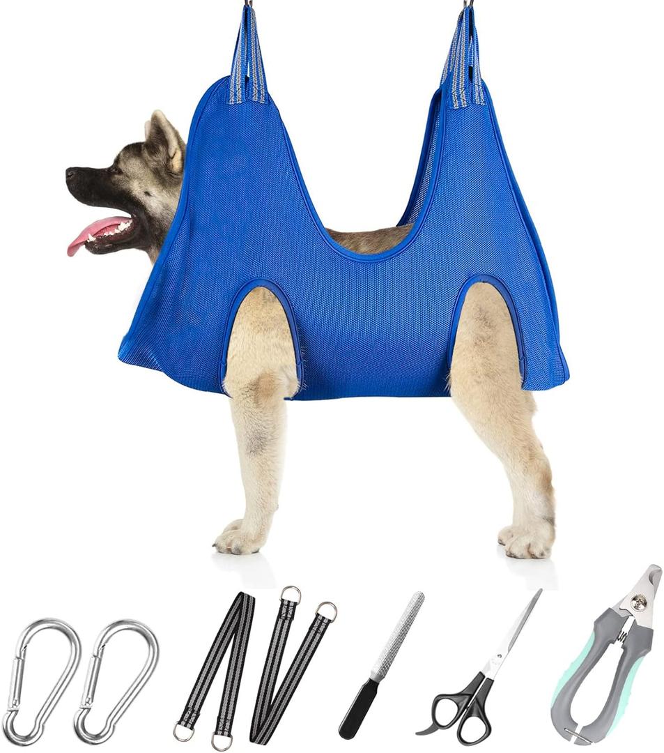 ATESON Pet Grooming Hammock for Medium/Large Dogs with Nail Clippers/Nail Trimmers/Grooming Scissors, Dog Grooming Harness for Nail Trimming, Pet Grooming Sling Helper (Blue)