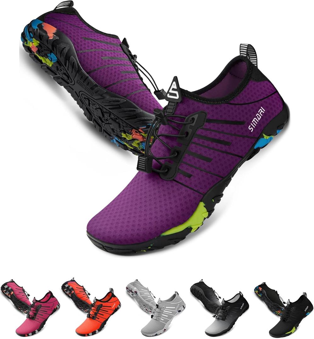 SIMARI Water Shoes for Women Men - Barefoot Quick-Dry Aqua Socks | Lightweight Swim Shoes for Surfing, Swimming, Beach Sports, Kayaking, Diving | Non-Slip Design (1d-purple)