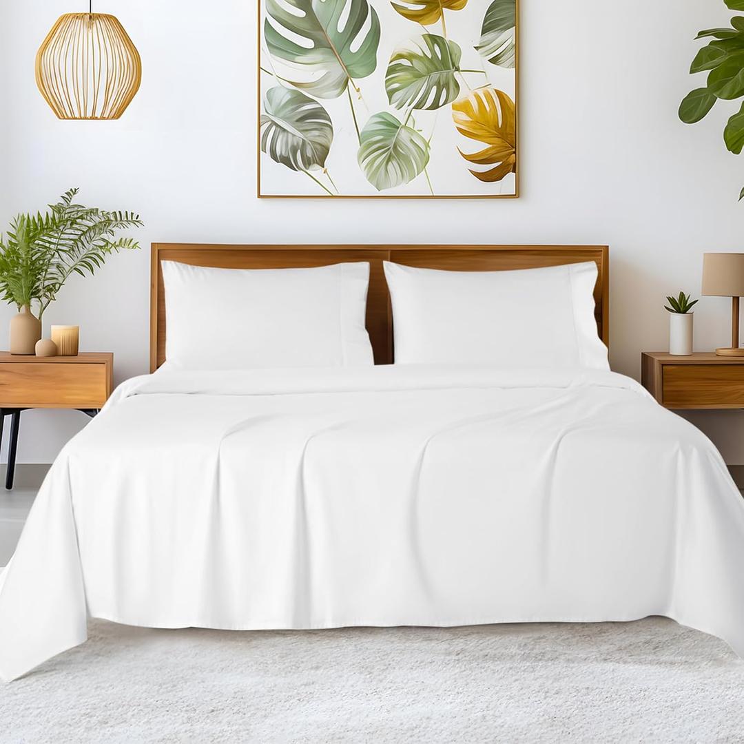 SONORO KATE 100% Egyptian Cotton Sheets - 1200 Thread Count, Luxury & Cooling Hotel Cotton Bed Sheets Set 4 Piece, Sateen Weave for Soft Feel, Fits Upto 16" Mattress (White, Queen)