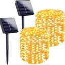 Extra-Long 144FT Solar String Lights for Outside, 2 Pack 400LED Solar Fairy Lights Outdoor Waterproof, Copper Wire with 8 Modes Solar Twinkle Lights for Tree Garden Party Patio Xmas Decor (Warm White)