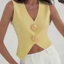 Verdusa Women's Old Money Tops Sweater Vest V Neck Metal Knit Trendy Going Out Tops (L)