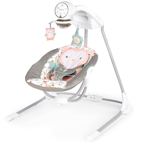 Ingenuity InLighten 5-Speed Electric Baby Swing for Infant | 3 Swing Directions, 180° Swivel Seat, 20 Soothing Melodies, Nature Sounds, White