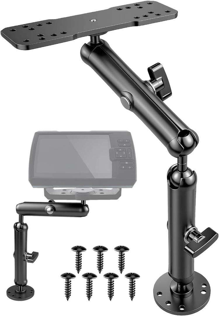 Aluminum Fish Finder Mount with 14In Dual Rod Extended Arm Compatible with Garmin Lowrance Humminbird, Depth Finder Holder Fits for RAM Scotty C Size Marine Electronic Accessories, 1In C Size Ball