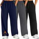 3 Pack Women's Plus Size Fleece Sweatpants Thermal Wide Leg Elastic Baggy Jogger Warm Pants Winter with Pockets (5X-Large, Black, Dark Gray, Navy Blue)
