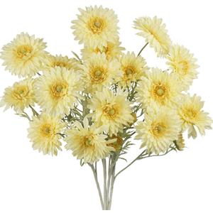 CISDUEO 4 Pcs Artificial Wildflowers Bulk Spring Decor Yellow Fake Cosmos with Long Stem Silk Flower Mums Chrysanthemum Faux Flowers Arrangements for Wedding Bouquet Table Centerpiece Outdoor Cemetery