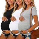 Liu & Qu Womens Maternity Tops Short Sleeve Round Neck Pregnancy Shirts 3 Packs (S)