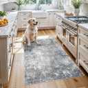 3x4 Washable Entryway Rug Non-Slip Modern Abstract Small Area Rug for Kitchen, Bedroom, Bathroom Soft Low-Pile Thin Indoor Door Mat Blue Grey,3x4