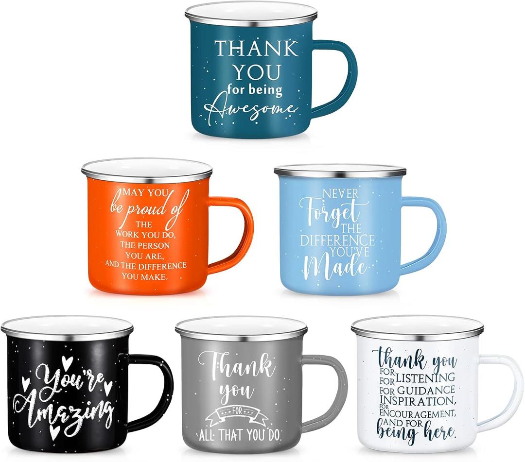 Sieral 6 Pcs Employee Appreciation Gifts Bulk Thank You Mugs 12 oz Inspirational Enamel Coffee Mugs Appreciation Gift for Graduation Nurse Teacher Volunteer Coworker Team Office Staff