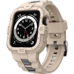 GELISHI Bands Compatible for Apple Watch Band 41mm 40mm 38mm, Men Sport Rugged Band with Protective Case for Watch Series 9 8 7/Series 6 SE 5 4 3 (Beige)