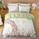 OAITE Duvet Cover Set Queen Size Floral Pattern Ultra Soft 100% Cotton Duvet Cover Sets 3-PC, Breathable Duvet Cover with Zipper Closure & Corner Ties(2 Pillow Shams,1 Duvet Cover)