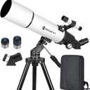 Telescopes for Adults Astronomy, 80mm Aperture 600mm Refractor Telescope for Kids & Beginners, Compact and Portable Travel Telescopio with Backpack (White)