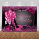 Mocsicka Red Glitter Women's Birthday Backdrop Red Champagne Balloons Roses Birthday Party Decorations Photography Background Sweet Girl's Birthday Photo Backdrops (6'x4')