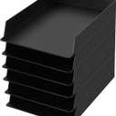 Wenqik 6 Pcs Stackable Paper Trays Rectangular Plastic Desk Holder Desktop Document File Organizer Storage Letter for Office Classroom (Black)
