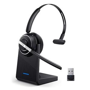 Bluetooth Headset, Wireless Headset with Microphone for PC, V5.2 Computer Headset with Noise Cancelling Mic, USB Dongle, Charging Base & Mute Button for Work, Cell Phones, Computer (Black)