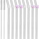 8 Pcs Reusable Glass Straws with Cleaning Brushes Pink Bow Glass Straws Shatter Resistant Straw Coquette Party Decor Bow Party Pretty Bachelorette Decor Bridal Engagement Drinkware (Pink, Clear)