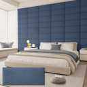 Upholstered Headboard for Full Twin Size Bed, Wall Mounted & Peel and Stick Headboard, Soundproof DIY Wall Panels, Leather Head Board in Modern Design for Bedroom (6 Panels, Each 23.62"x9.84" (Dark Blue-leather)