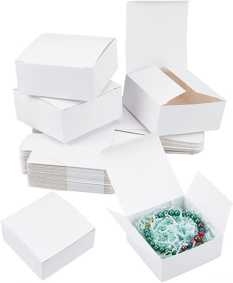 PH PandaHall 74pcs White Gift Box Small Paper Box 3.5x3.5x1.5 Inch Kraft Packing Cardboard Boxes Favor Treat Boxes Foldable Gift Jewelry Storage Case for Candy Soap Tea Light Wedding Valentine's Day