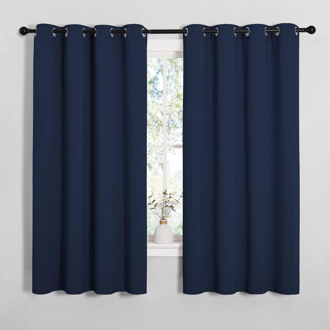 NICETOWN Blackout Draperies Curtains, All Season Thermal Insulated Solid Grommet Top Blackout Curtains/Drapes for Kid's Room (Navy, Pair of 1, 55 x 68 inches)