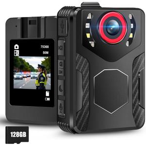 Body Camera with Audio and Video Recording: 1080P FHD Body Cam with Night Vision, 10HR Battery, 2.0" Screen, 128GB Wearable Camera, Bodycam for Traveling, Law Enforcement, Outdoors Activities