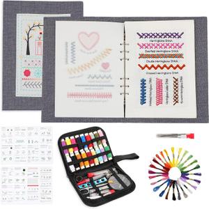 COLORCASA New Embroidery Stitch Book Kit,Embroidery Learning Book,Comes with a Complete Tool kit and Instructional Tutorial,106 Patterns for Beginners Craft Lovers and Sew Enthusiast
