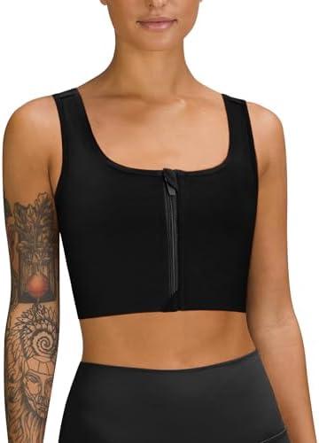 LEINIDINA Chest Binder Tomboy Transgender FTM Square Collar with Front Zipper Binder Bra Tank Top, M