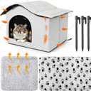 Self Heating Outdoor Cat House Weatherproof Insulated Stray Pet Feral Cat House Outdoor for Winter Collapsible Cats Shelter with Self Warming Mat Blanket and Tent Stakes for Feral Cats Dog