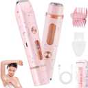 2 in 1 Bikini Trimmer for Women, Dual Head Electric Shaver with LED Display, IPX7 Waterproof Body Pubic Hair Trimmer Rechargeable Womens Electric Razor for Armpit Leg Body Facial (Pink)