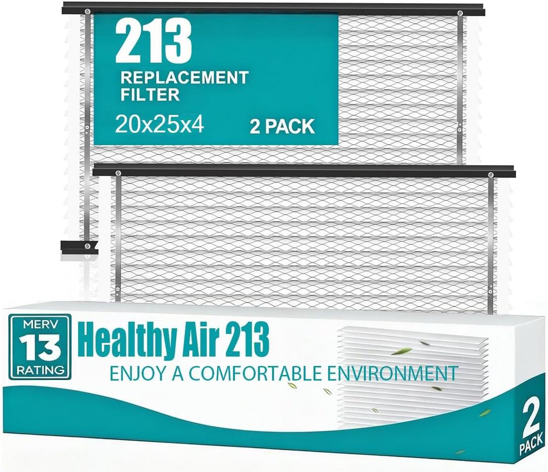 2 Pack 213 Replacement Filter Compatible with April-aire 213 Air Purifier 1210, 1620, 2120, 2200, 2210, 2216, 3210, 4200 or 2200 with Upgrade Kit 1213, 20x25x4 Air Filter, MERV-13 2 Pack 213 Replacement Filter Compatible with April-aire 213 Air Purifier 1210, 1620, 2120, 2200, 2210, 2216, 3210, 4200 or 2200 with Upgrade Kit 1213, 20x25x4 Air Filter, MERV-13