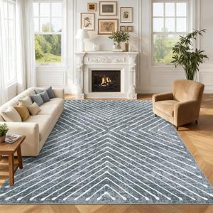 ROYHOME Area Rug 9x12 Living Room Rug Non Slip Modern Bedroom Stain Resistant Dining Room Throw Rug Geometric Area Rug Low Pile Untra Soft Contemporary Accent Carpet for Home Office, Dark Grey