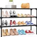 34" Widening Design Shoe Rack for Closet 16 Pairs Small Spaces Non-Woven 3 Tier Shoe Organizer Stackable Metal Shoe Shelf for Entryway, Bedroom