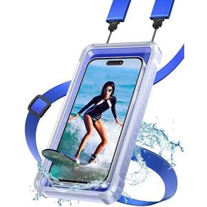 TOPGO Waterproof Phone Case with Crossbody Lanyard for Snorkeling, Diving and Filming [Underwater Screen Touchable & Water Protector] Cell Phone Dry Box Up to 7 inch for iPhone/Galaxy/Pixel- Blue