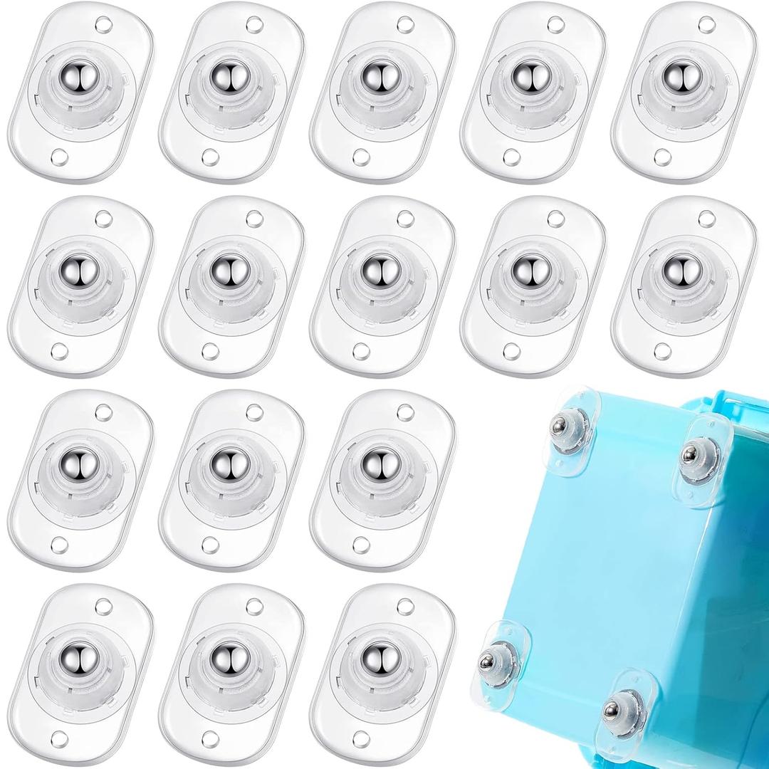 Honoson 16 Pcs Self Adhesive Caster Wheels Appliance Rollers Appliance Sliders for Kitchen 360 Swivel Universal Wheel Mini Small Kitchen (Clear with 1 Steel Ball Style)