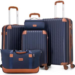 Cosbarn Luggage Sets, Lightweight Durable Hardshell, 5 piece Suitcase Sets | Suitcase set with 360° Spinner Wheels, TSA-approved Lock, Checked Family Travel, 20/24/28 Inch,duffel, toiletry, PorscheBlue
