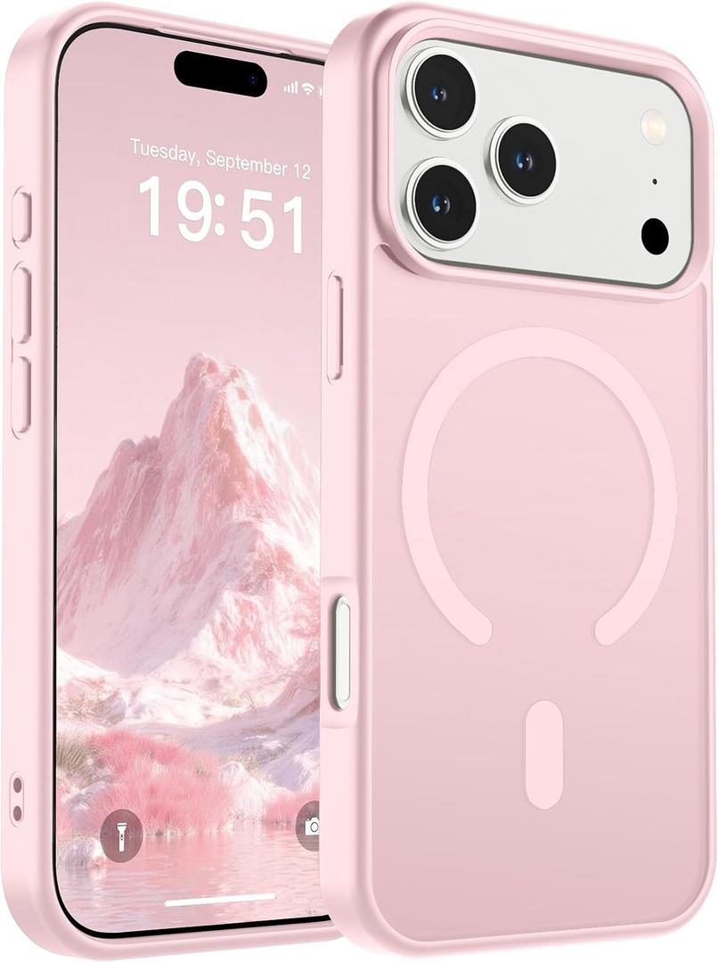 SUPFINE Magnetic for iPhone 17 Pro Case (Compatible with MagSafe)(Military Grade Drop Protection) Translucent Matte Shockproof with Anti-Fingerprint Phone Cover,Light Pink