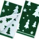 Tudomro 2 Pcs Christmas Hand Towels Christmas Green Tree Bathroom Winter Decorative Towels 100% Cotton Thick Jacquard Weave Bath Decor Holiday Bathroom Decor for Kitchen Xmas Gifts