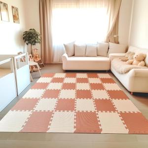 TCBunny Kids Soft EVA Foam Jigsaw Puzzle Play Mat, 36 Interlocking Tiles and Edges Baby Play Mat, for Kids Gym, Nursery, Playroom, Pet Mat, Total Floor Coverage 32 Sq Ft, Pink/Peach